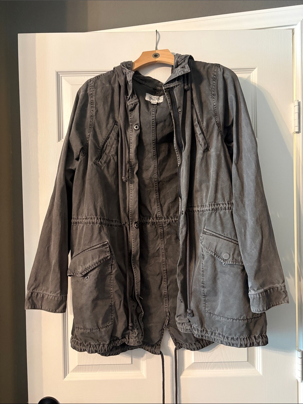 American Eagle Outfitters Washed Gray Hooded Utility Jacket